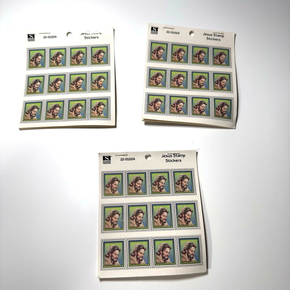 Redi Stix Jesus Stamp Stickers Sheets Head of Christ Vintage Religious Ephemera